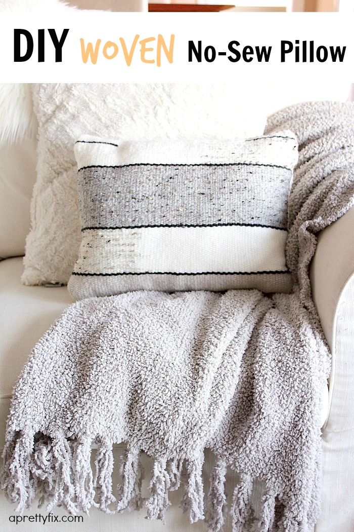 No sewing machine? No problem. Create this DIY Woven No-Sew Pillow with a basic loom, yarn, and pillow stuffing. A simple way to add a homemade touch to your home.