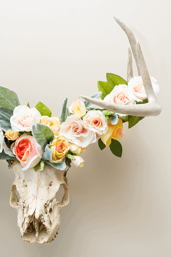 This DIY floral crowned deer head takes just 10 minutes to create. Apply the same method to antlers, gnarly driftwood, decorative branches and any other natural woodland decor. 