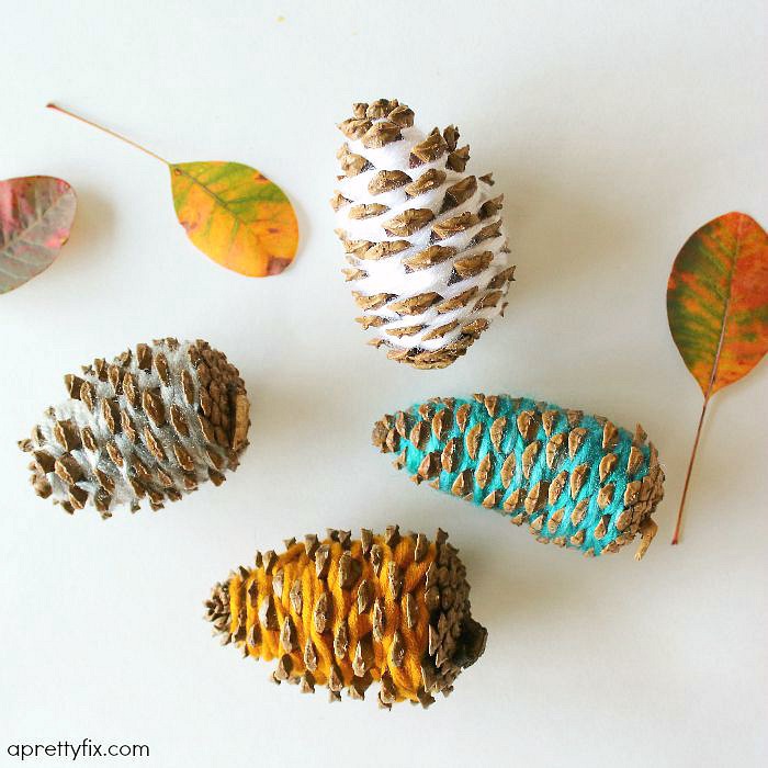 Yarn-Wrapped Pinecones
