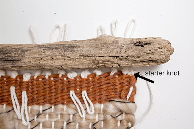 Starter knot | attaching driftwood to weaving